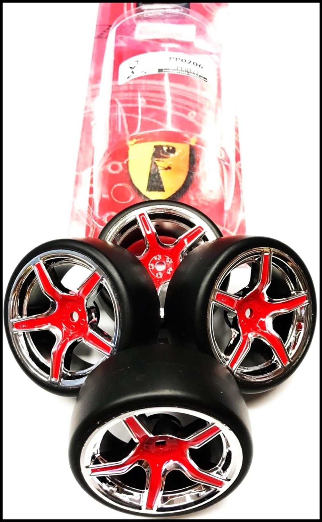 Correct Model PP0206 1/10 A63-CR Kromaj Kaplamalı Kırmızı Drift  Teker ve Jant, 4 Adet