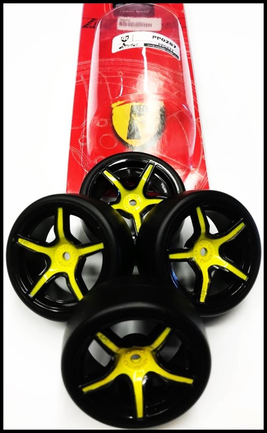 Correct Model PP0287 1/10 A63-NKY Siyah Kromajlı Sarı Drift  Teker ve Jant, 4 Adet