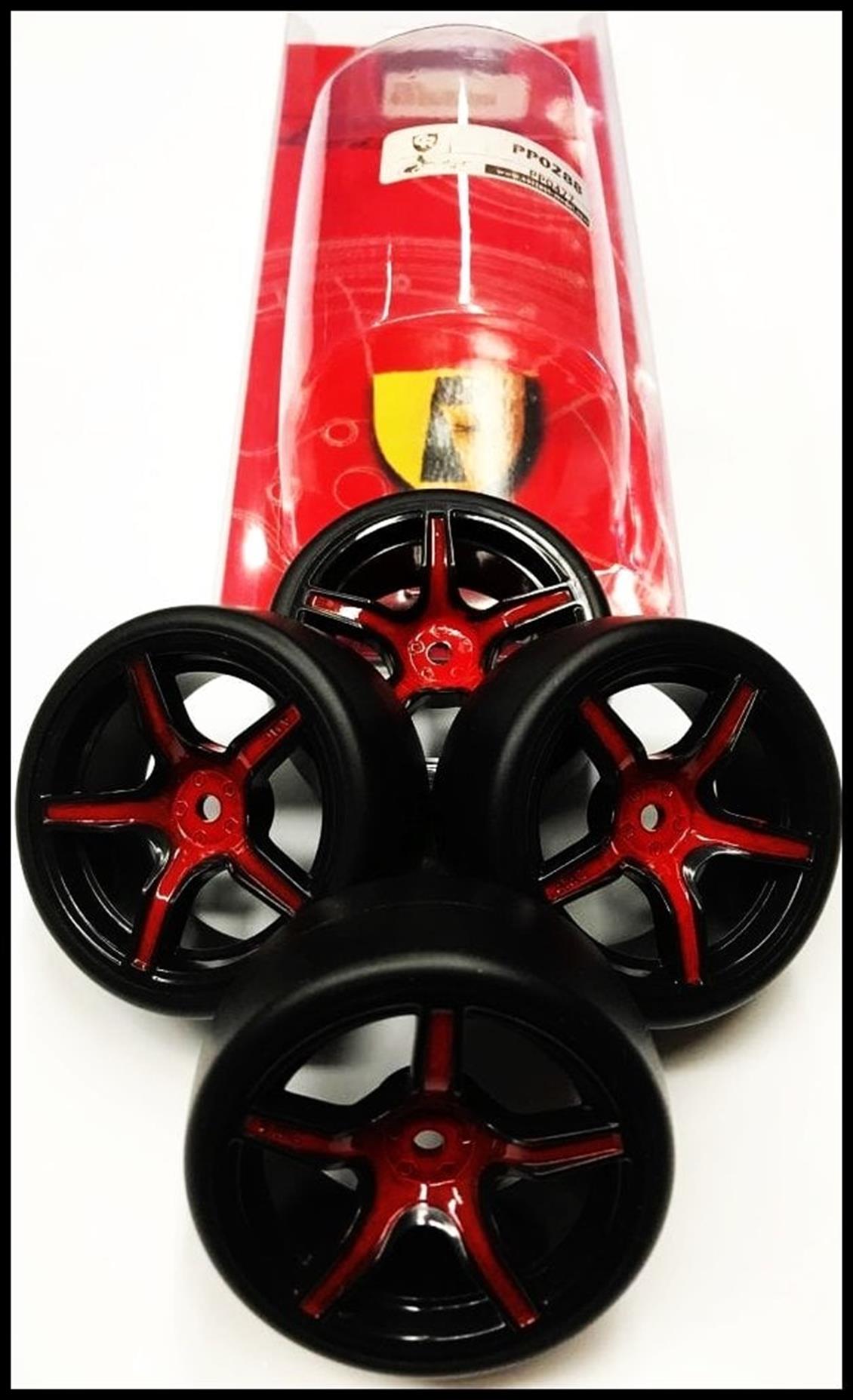 Correct Model PP0288 1/10 A63-NKR Siyah Kromajlı Kırmızı Drift  Teker ve Jant, 4 Adet