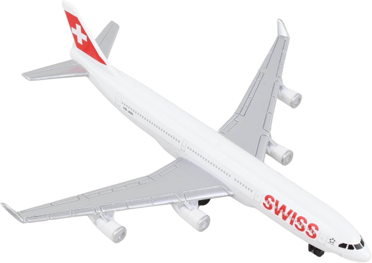 Daron 86RT-0284 Swiss A340, 12,5 cm. Metal Gövde, Plastik Kanatlar, Sergilemeye Hazır Model Yolcu Uçağı