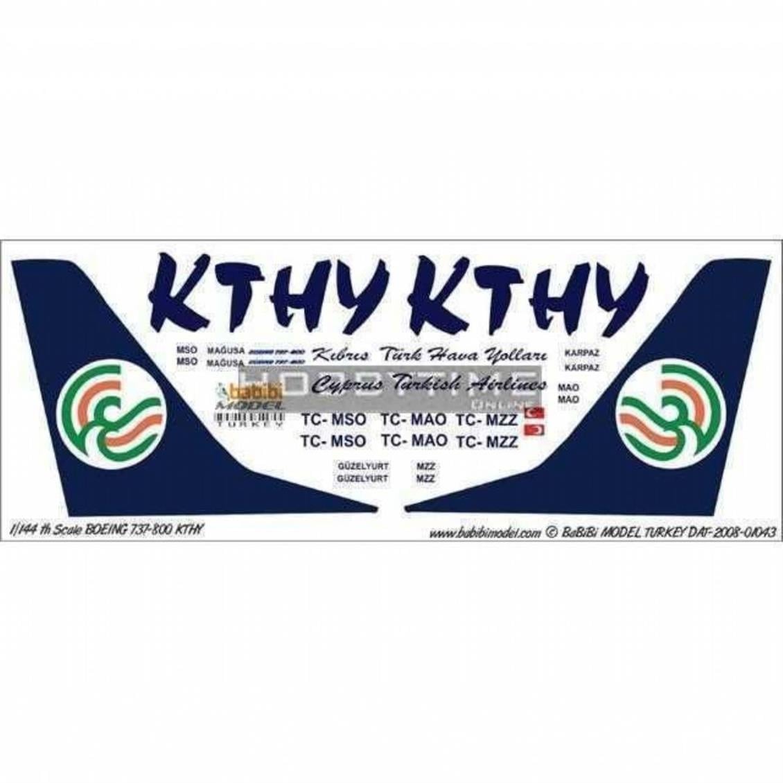 DAT01043 1/144 KTHY 737-800 DEKAL ÇIKARTMA