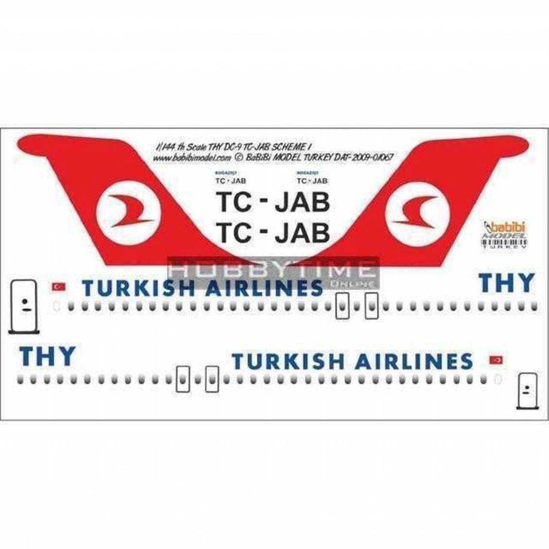 DAT01067 1/144 DC9 THY TC-JAB ŞEMA1 DEKAL ÇIKARTMA