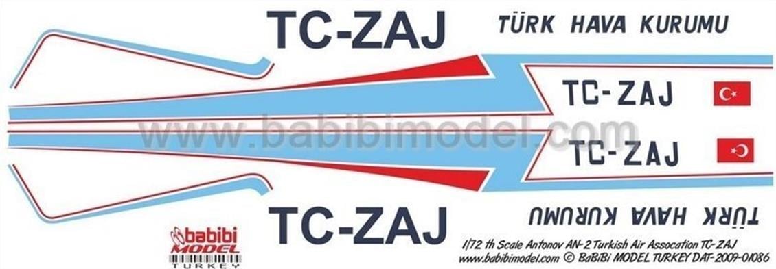 DAT01086 1/72 ANTONOV AN-2 THK TC-ZAJ DEKAL ÇIKART