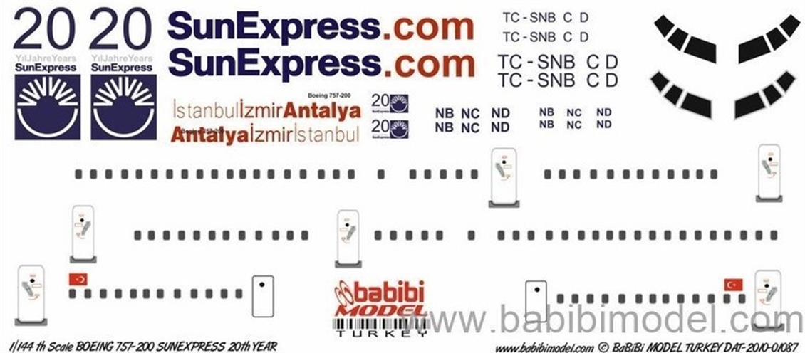 DAT01087 1/144 SUN EXPRESS 20 TH YEAR DEKAL ÇIKART