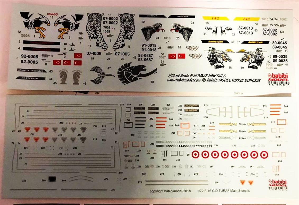 DDT01018 1/72 F-16 STENCIL 30-40-50-50M-50+ NEW