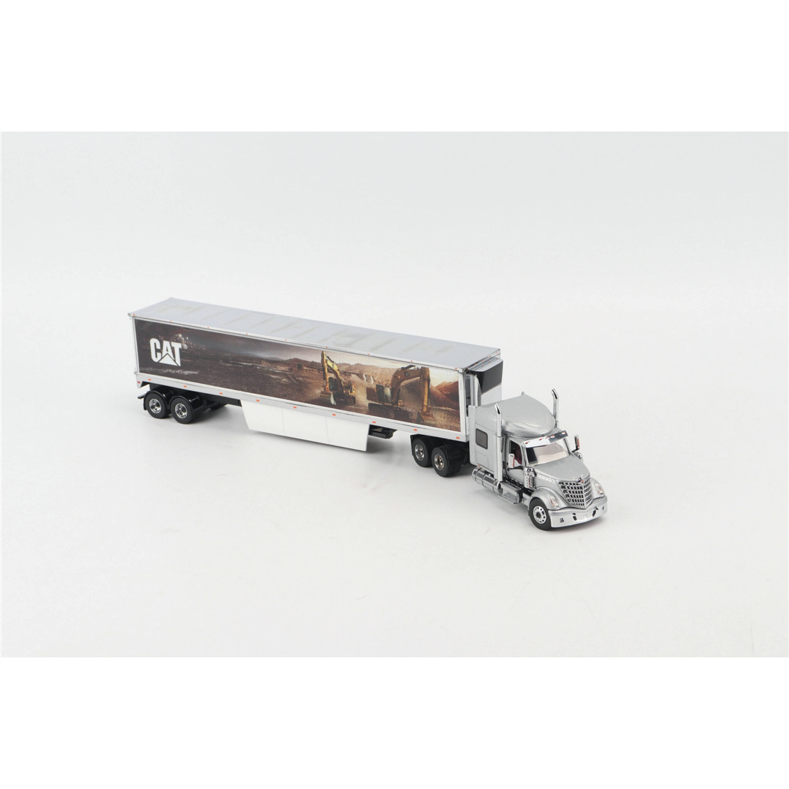 Diecast Masters 85769 1/50 Ölçek, International Lonestar Yataklı Çekici ve Cat Mural Treyler Dorse, Sergilemeye Hazır Metal İş