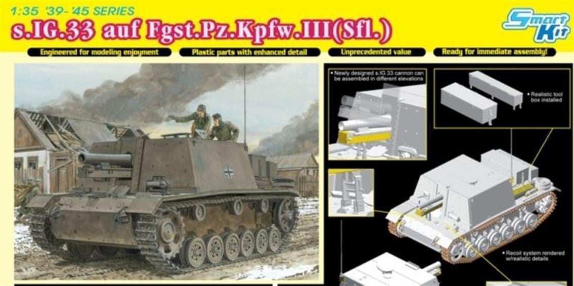 Dragon 6713 1/35 s.IG.33 auf Fgst.Pz.Kpfw.III(Sfl.) Zırhlı Topçu Bataryası Demonte Plastik Maketi