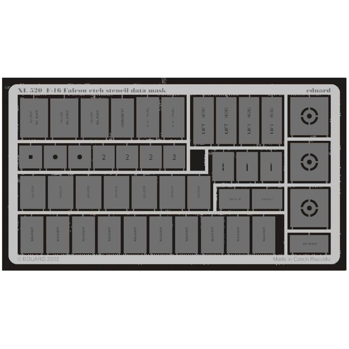 EDUARD XL520 1/32 F-16 etch stencil data mask -etc