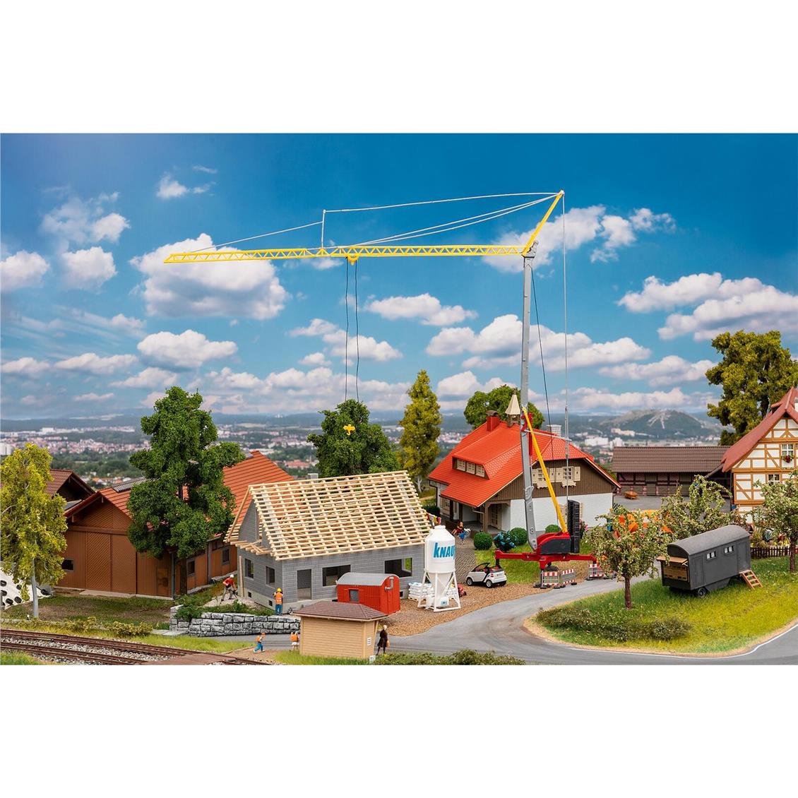 Faller 130658 1/87 Ölçek, İnşa Halinde Ev ve Vinç, Plastik Model Kiti