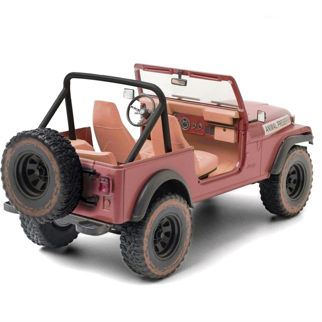 GreenLight 19091 1/18 Jeep CJ-5, Animal Preserve (A Team 1983-87 TV Seri), Kırmızı, Sergilemeye Hazır Metal Cip Modeli