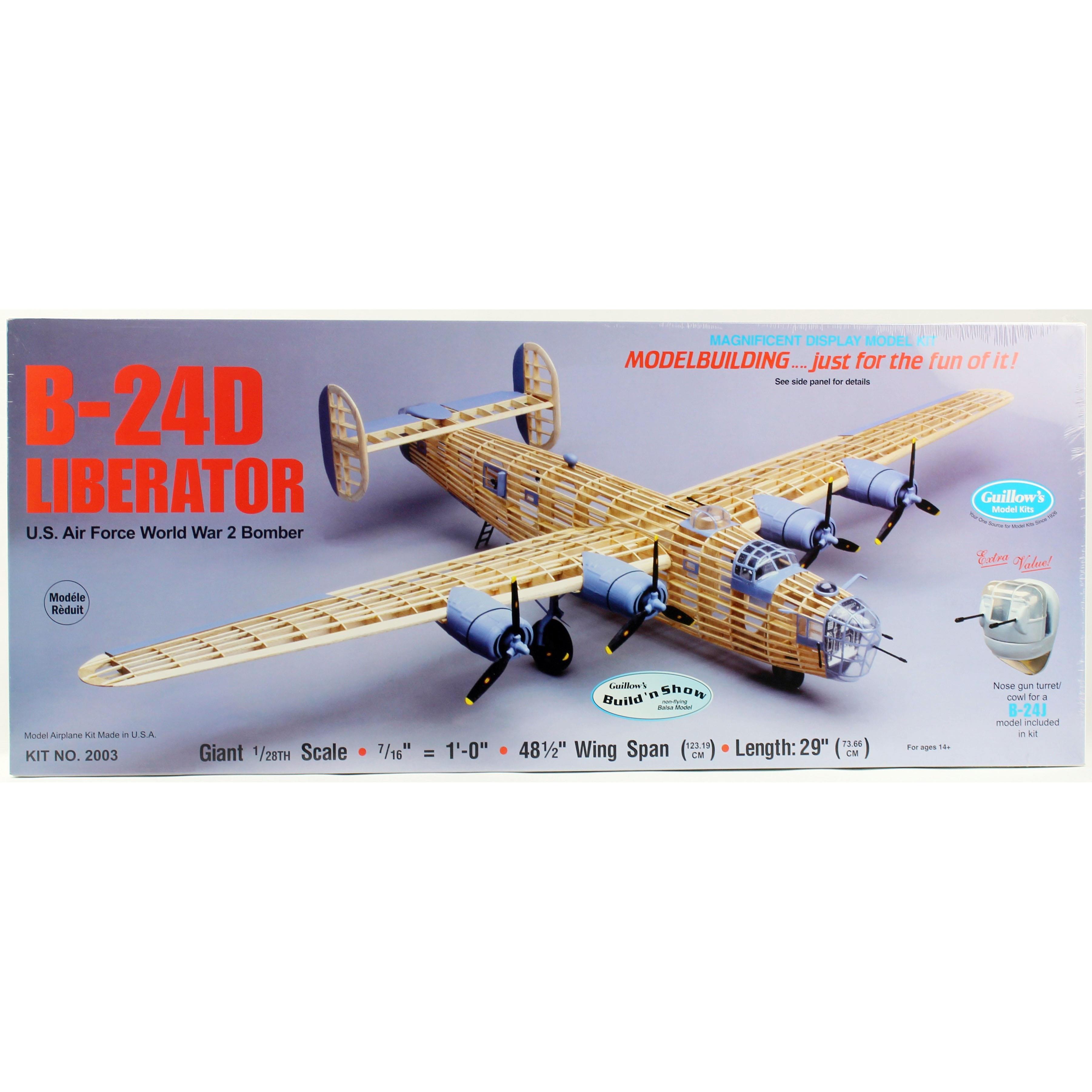 Guillow's 2003 1/28 Ölçek, B-24D Liberator, 123cm, Balsa, Serbest Uçuş Model Kiti