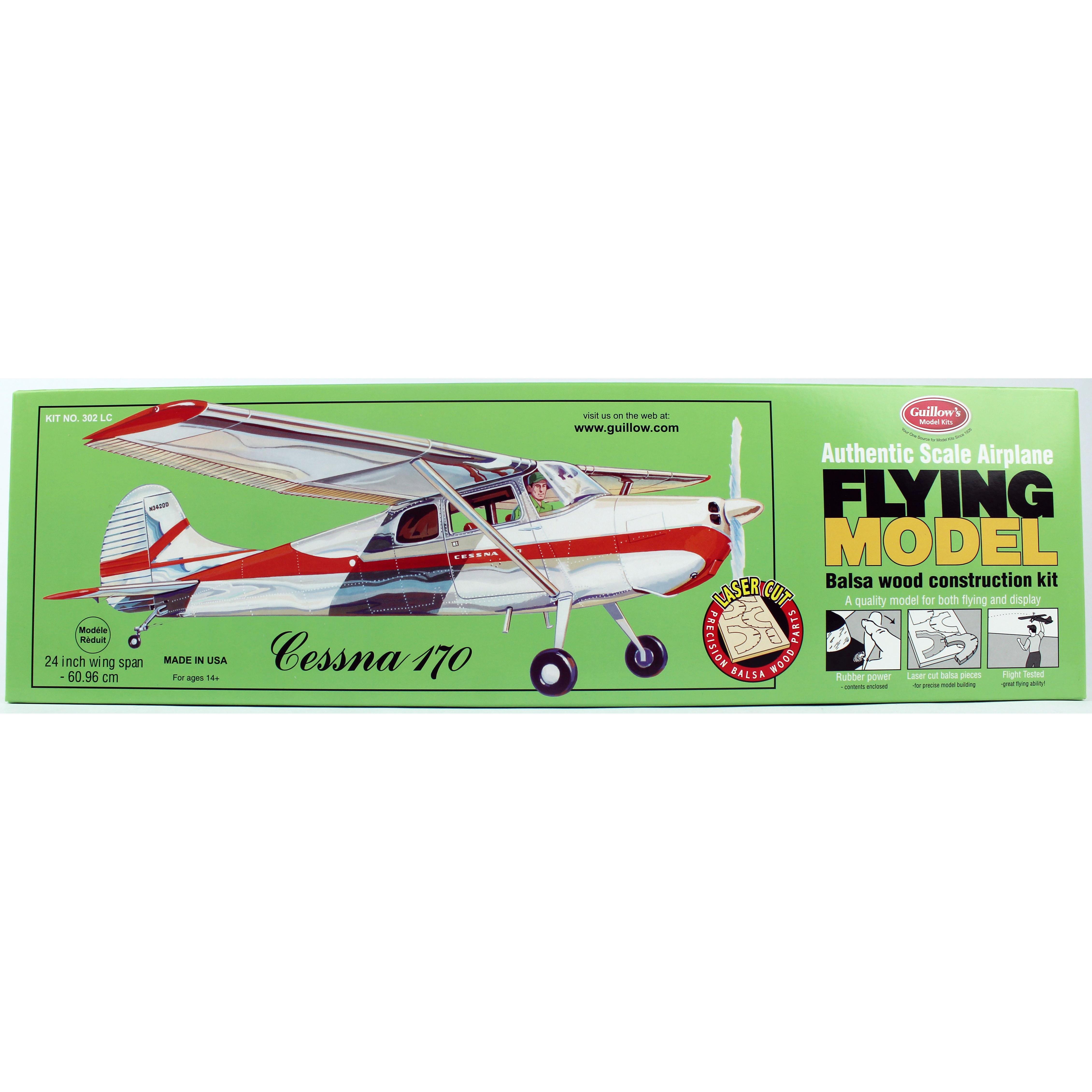 Guillow's 302 1/18 Ölçek, Cessna 170, 60cm, Laser Kesim, Balsa, Serbest Uçuş Model Kiti