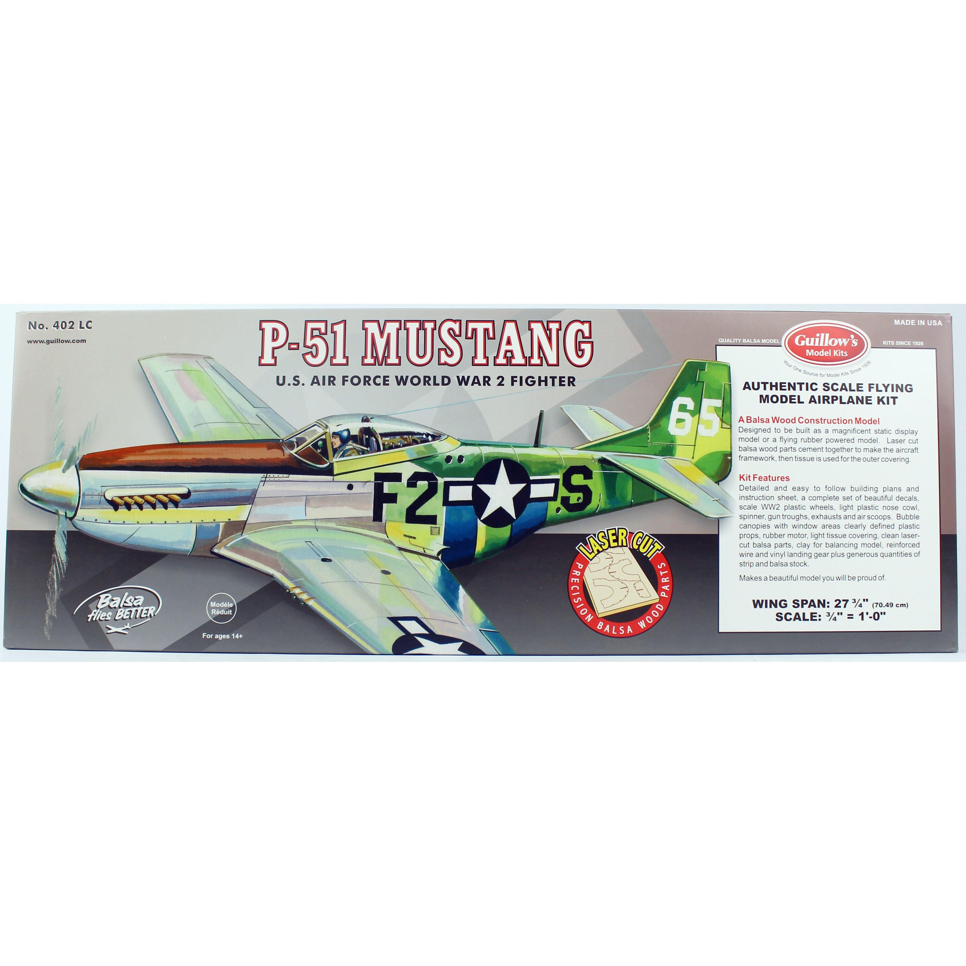 Guillow's 402 1/16 Ölçek, Mustang, 70cm, Laser Kesim, Balsa, Serbest Uçuş Model Kiti