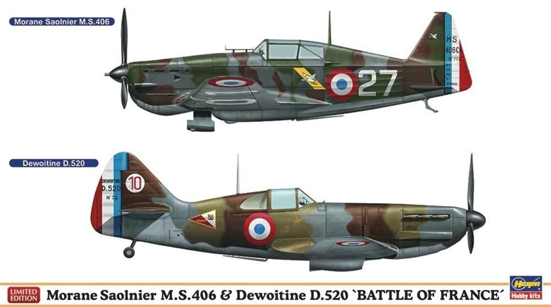 Hasegawa 01941 1/72 Morane Saulnier M.S.406 & Dewoitine D.5 (Limited Edition) Savaş Uçağı Demonte Plastik Maketi