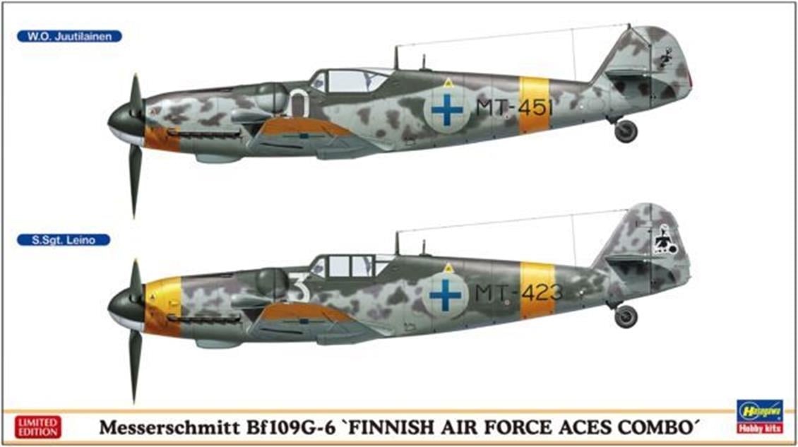 Hasegawa 02259 1/72 Messerschmitt Bf109G-6 (Finnish Air Force Aces Combo) (Two kits in the box) Savaş Uçağı Demonte Plastik Mak