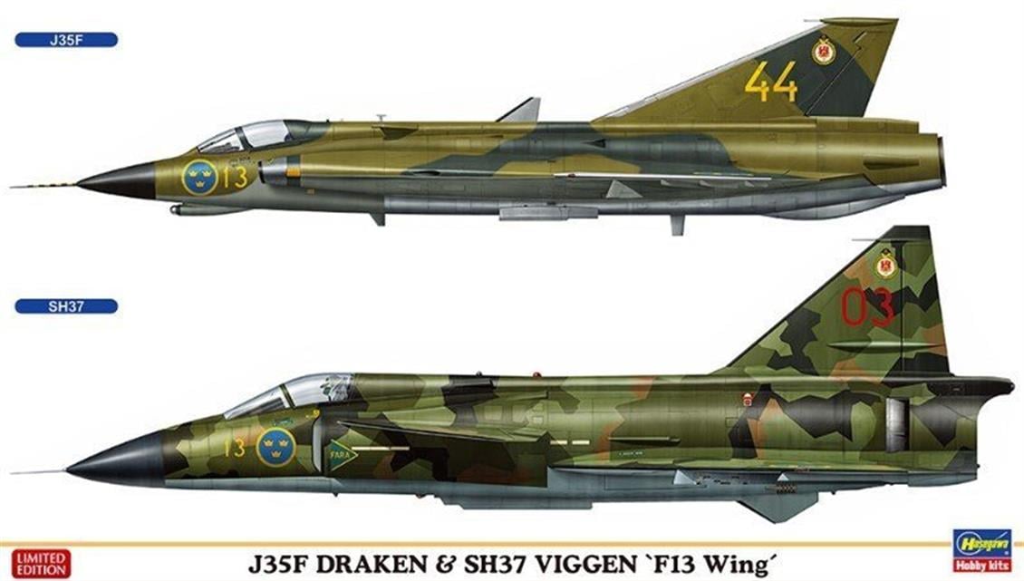 Hasegawa 02281 1/72 J35F Draken ve SH37 Viggen F13 Wing (Two kits in the box)  Savaş Uçağı Demonte Plastik Maket Seti
