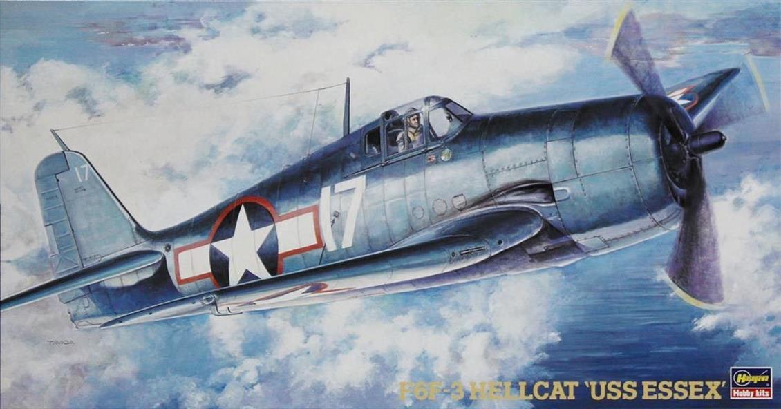 Hasegawa JT34 09134 1/48 F6F-3 Hellcat (USS Essex) Savaş Uçağı Demonte Plastik Maketi