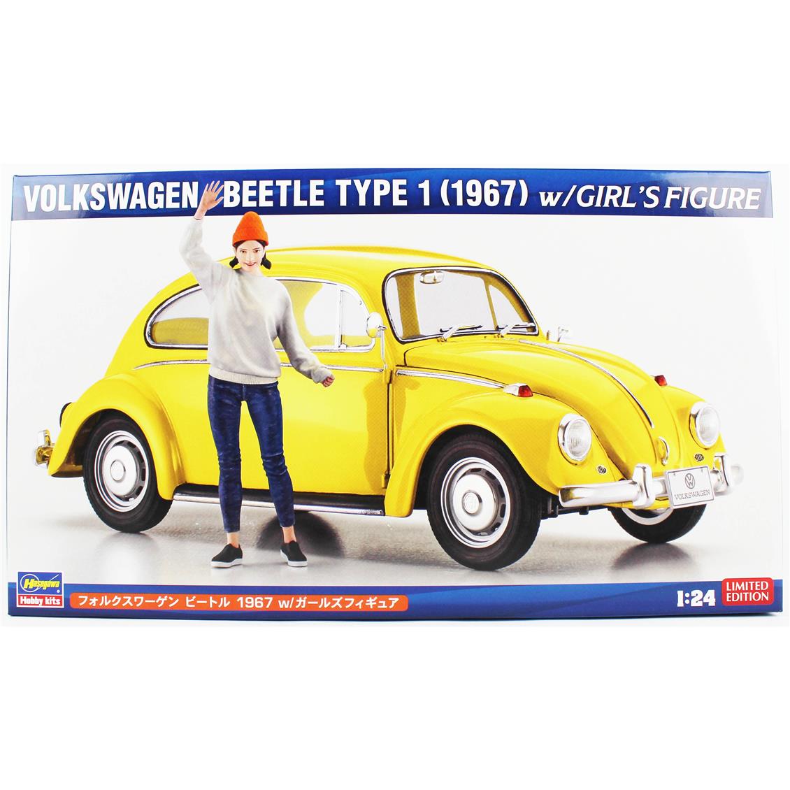 Hasegawa SP620 52420 1/24 Ölçek, Volkswagen Beetle Type 1 (1967) ve Kız Figürü, Otomobil Plastik Model Kiti