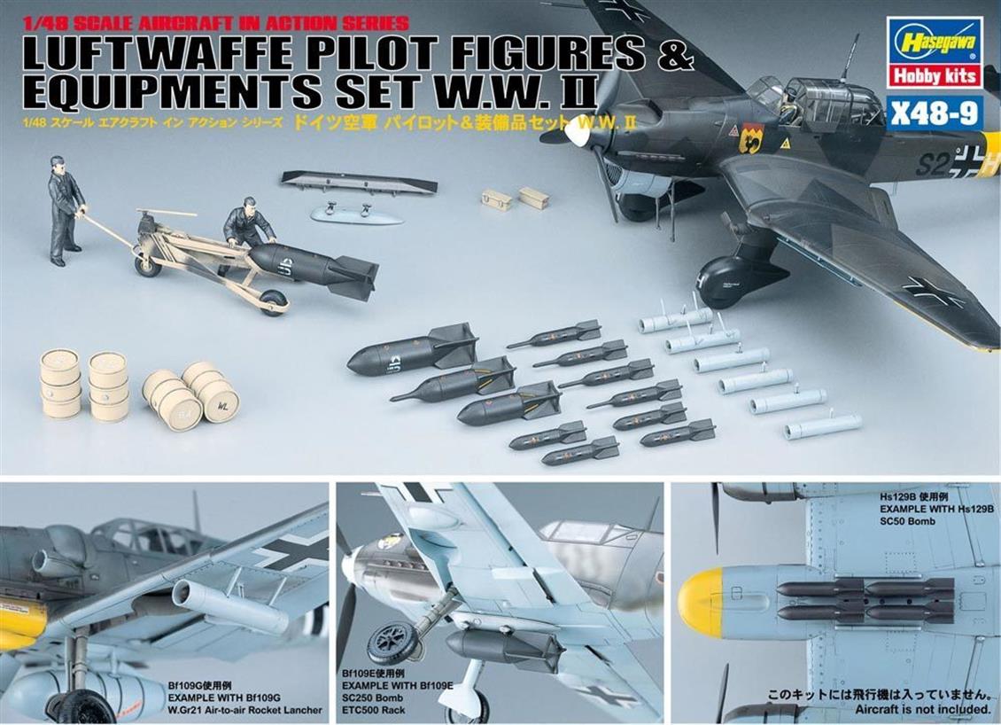 Hasegawa X48-9 36009 1/48 Luftwaffe Pilot Figürleri ve Ekipmanları WW II Demonte Plastik Maket Seti