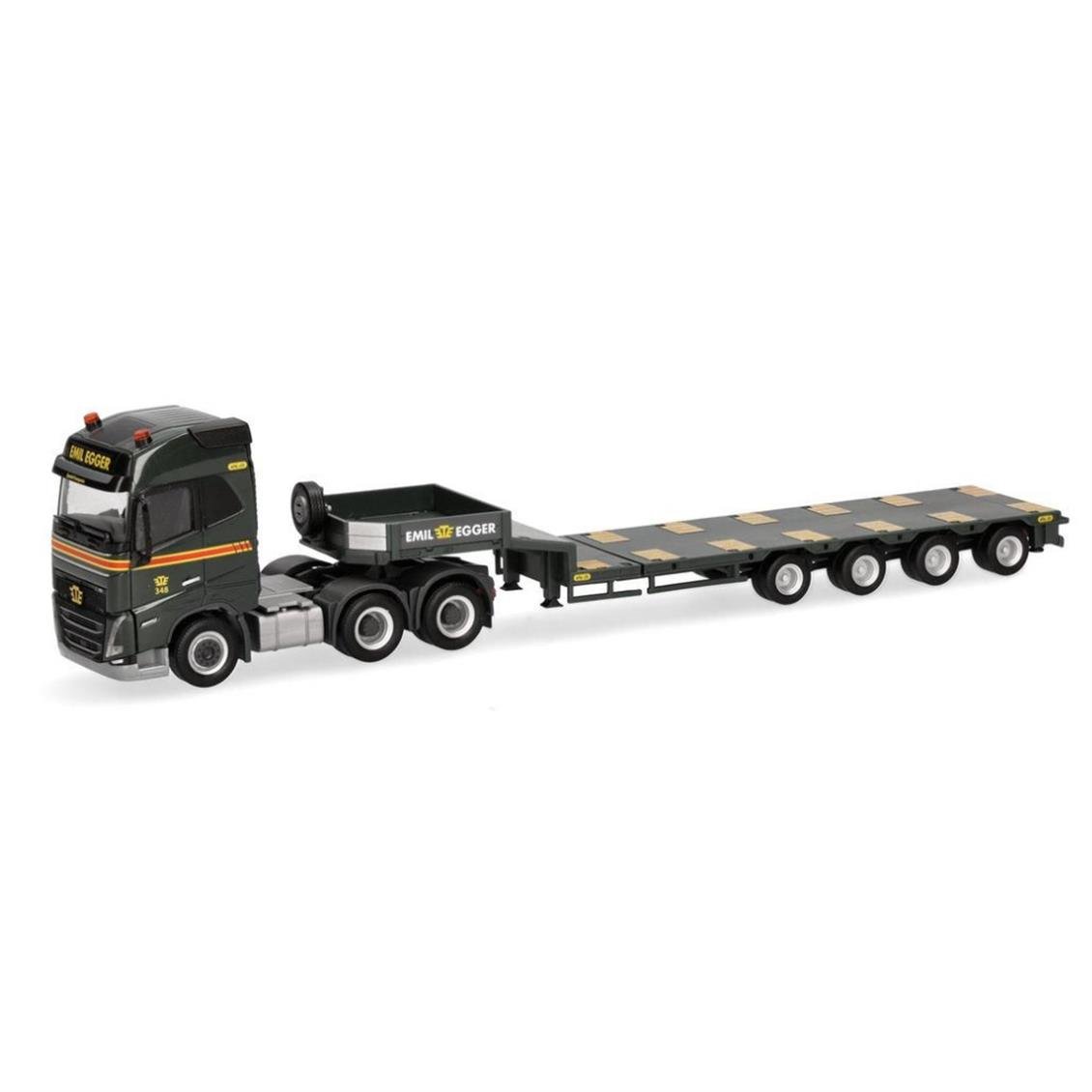 Herpa 318853 1/87 Ölçek, Volvo FH GL 2020 3 Akslı Çekici ve 4 Akslı Düşük Taban Dorseli TIR, Emil Eger, Sergilemeye Hazır Model