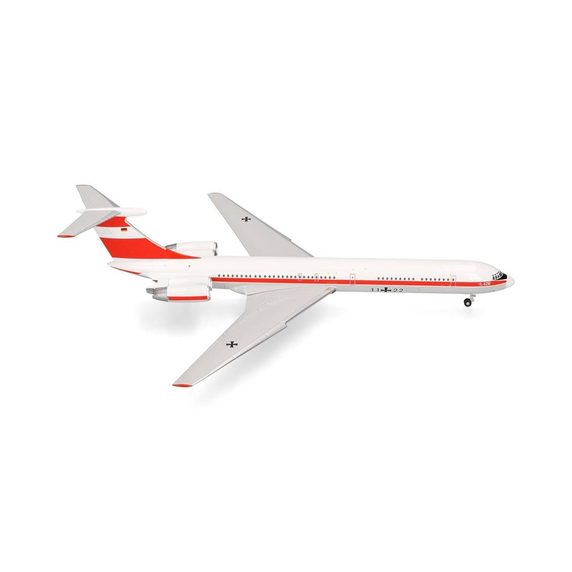 Herpa 573412 1/200 Ölçek, Luftwaffe Hava Kuvvetleri Ilyushin IL-62M, 11+22, Metal, Sergilemeye Hazır Model Askeri Uçak