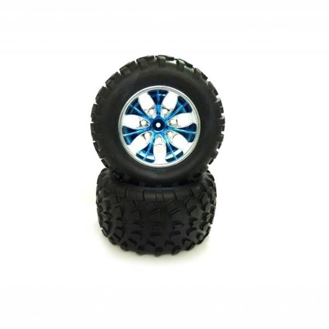 Himoto 08045PB 1/10 offroad jant ve lastik 2 adet Mavi krom renk