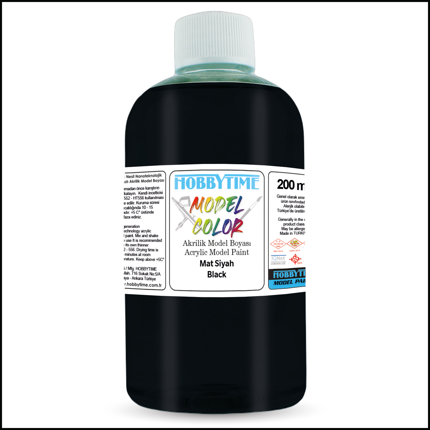 Hobbytime 474 200 ml. Mat Siyah (Black ), Akrilik Model Boyası