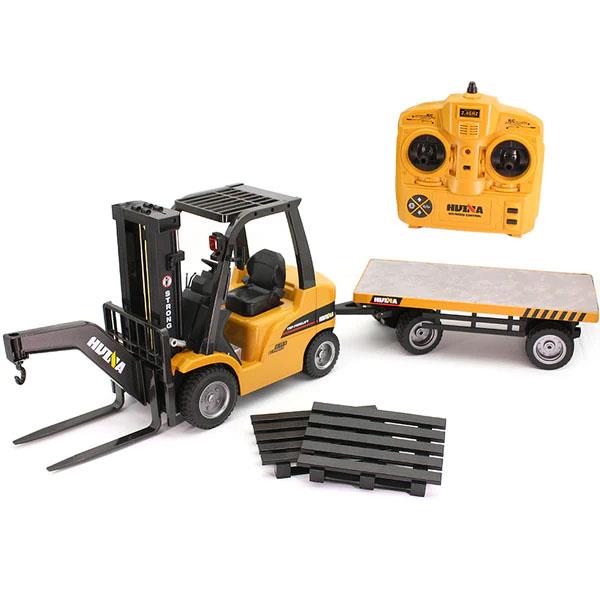 Huina 1576 1/10 Ölçek, Forklift ve Römorku, Metal Çatallı ve Aparatlı, 8 Kanal Uzaktan Kumandalı İş Makinası