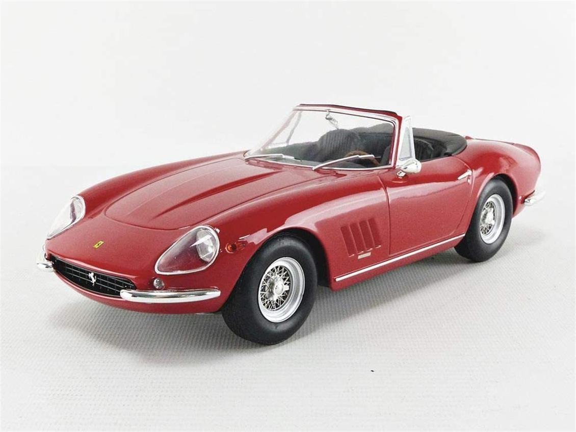 KKscale 180234 1/18 1967 Ferrari 275 GTB Spyder (Spoke Rims), Kırmızı, Sergilemeye Hazır Metal Araba Modeli