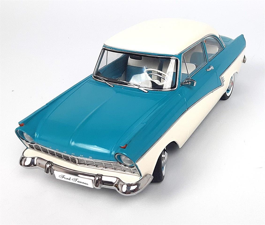 KKscale 180272 1/18 1957 Ford Taunus 17M P2, Turkuaz-Beyaz, Sergilemeye Hazır Metal Araba Modeli