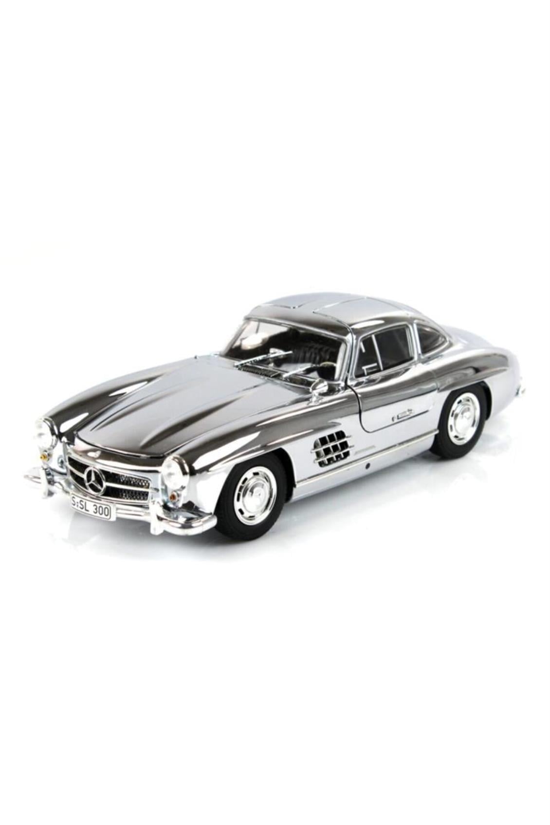 MiniChamps B66040645 1/18 Mercedes Benz 300SL (W198) Coupe 1954, Chrome, Sergilemeye Hazır Metal Araba Modeli