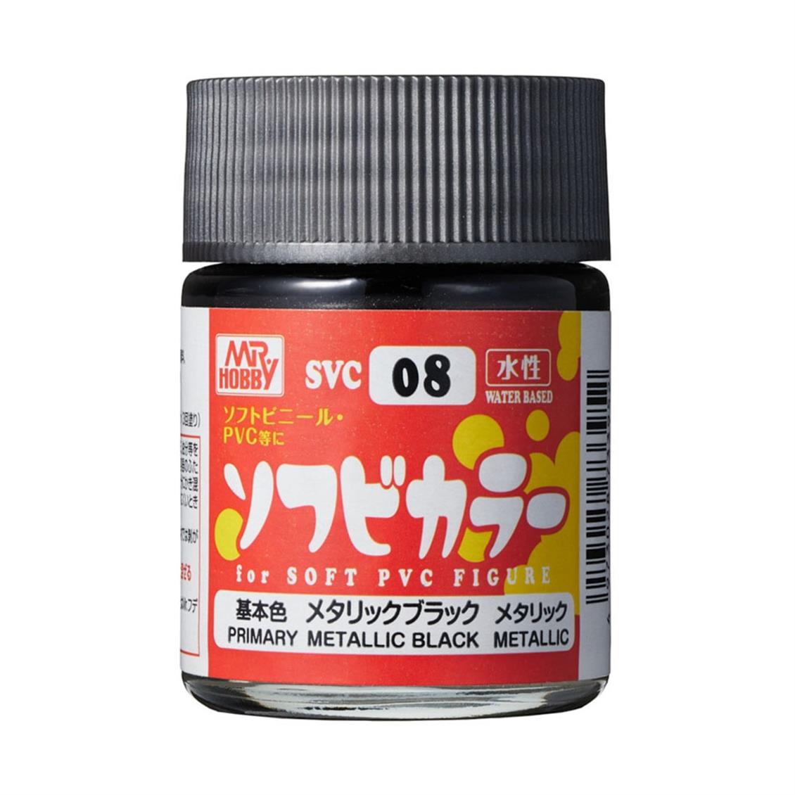 Mr.Hobby SVC-08 18 ml. Soft Vinyl Color, Metallic Black, Aqueous Serisi Model Boyası