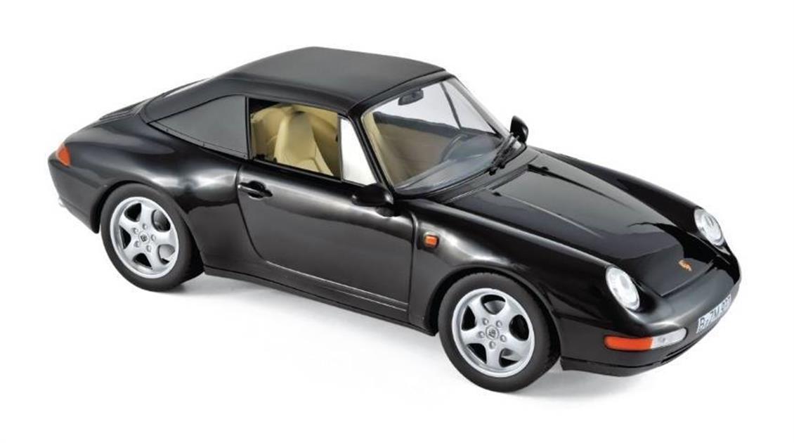 Norev 187595 1/18 1994 Porsche 911 Carrera Cabriolet, Siyah, Sergilemeye Hazır Metal Araba Modeli