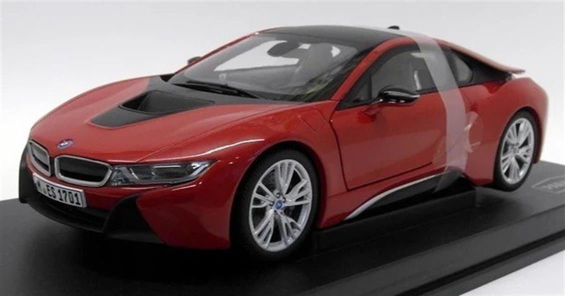 Paragon 97085 1/18 BMW i8 Protonic Red Sergilemeye Hazır Metal Araba Modeli