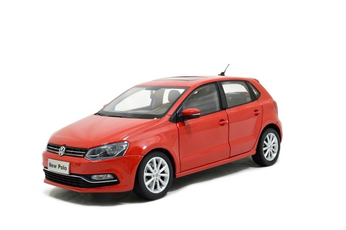 Paudi Model 2338R 1/18 2014 Volkswagen Polo, Kırmızı, Sergilemeye Hazır Metal Araba Modeli