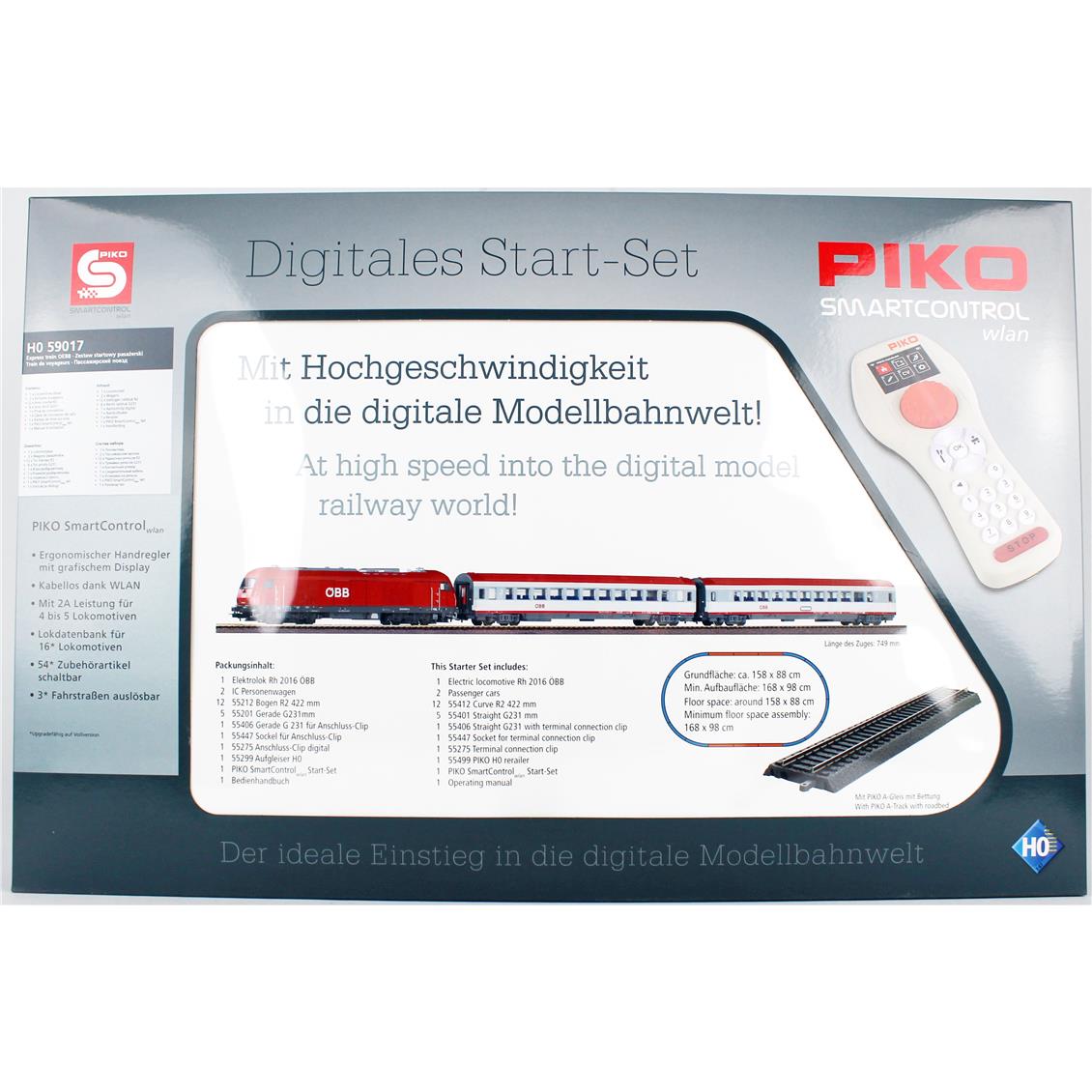 Piko 59017 1/87 Ölçek, ÖBB VI, SmartControl WLAN, Rh 2016 ve 2 Yolcu Vagonu, Güç Kaynağı, 158x88 cm. Model Tren Başlangıç Seti