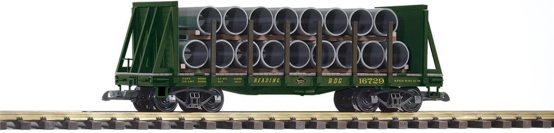 Piko G-Rdg Bulkhead Flatcar W/Pipe Load