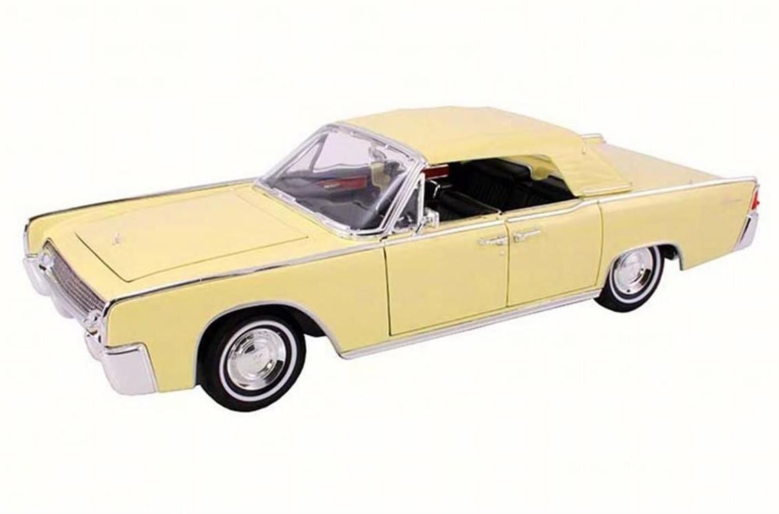 Road Signature 20088 1/18 1961 Lincoln Continantal, Yellow, Sergilemeye Hazır Metal Araba Modeli