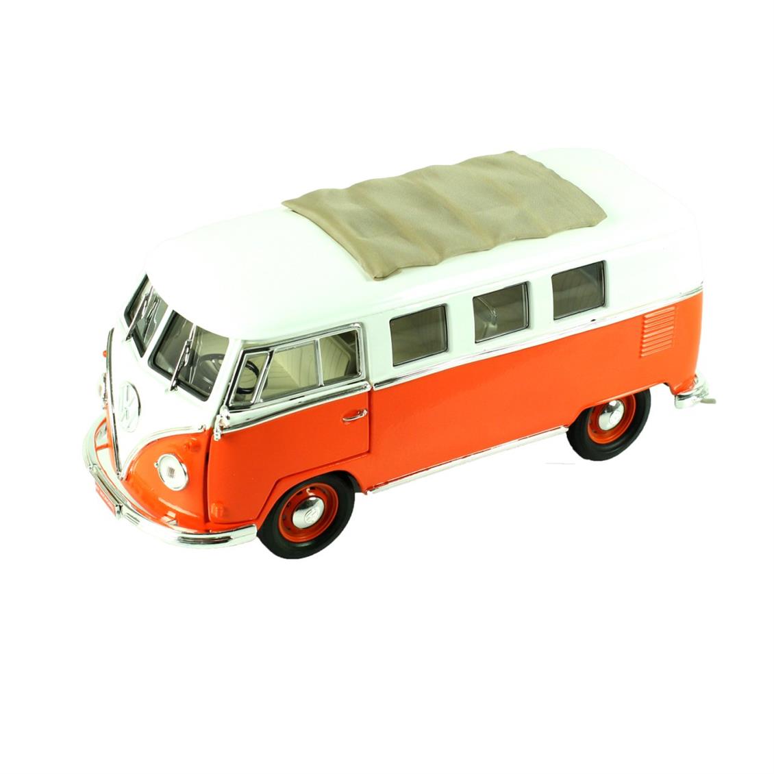 Road Signature 92327 1/18 1963 Volkwagen Microbus Sunroof, Orange, Sergilemeye Hazır Metal Araba Modeli