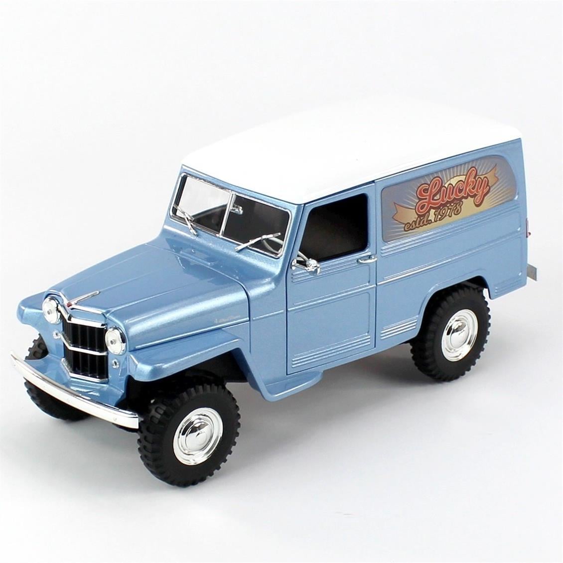 Road Signature 92858 1/18 1955 Willys Jeep Station Wagon, Blue, Sergilemeye Hazır Metal Araba Modeli