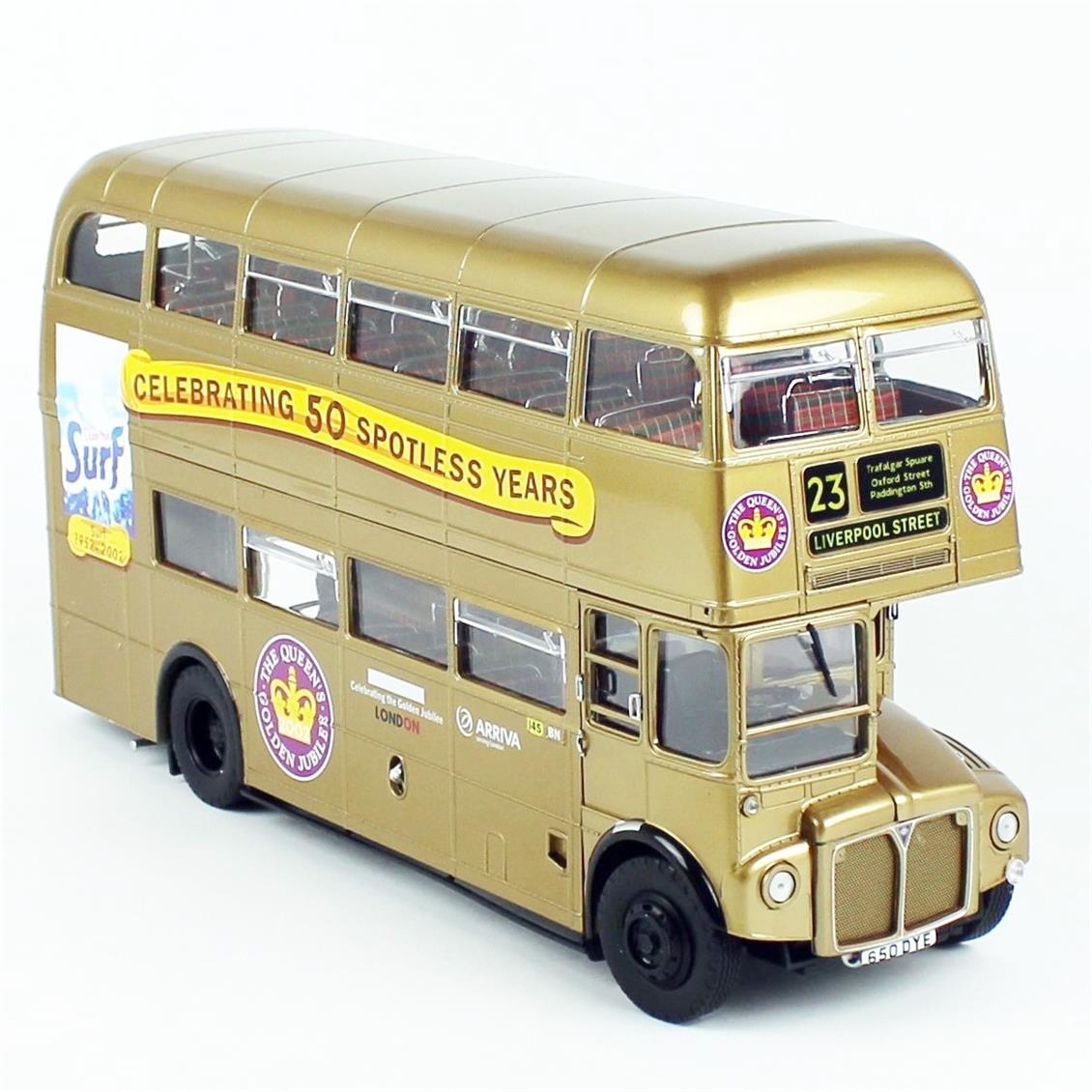 Sunstar 2942 1/18 Ölçek, 1986 Routemaster 50.Yıl, Altın rengi, Sergilemeye Hazır Metal Araba Modeli