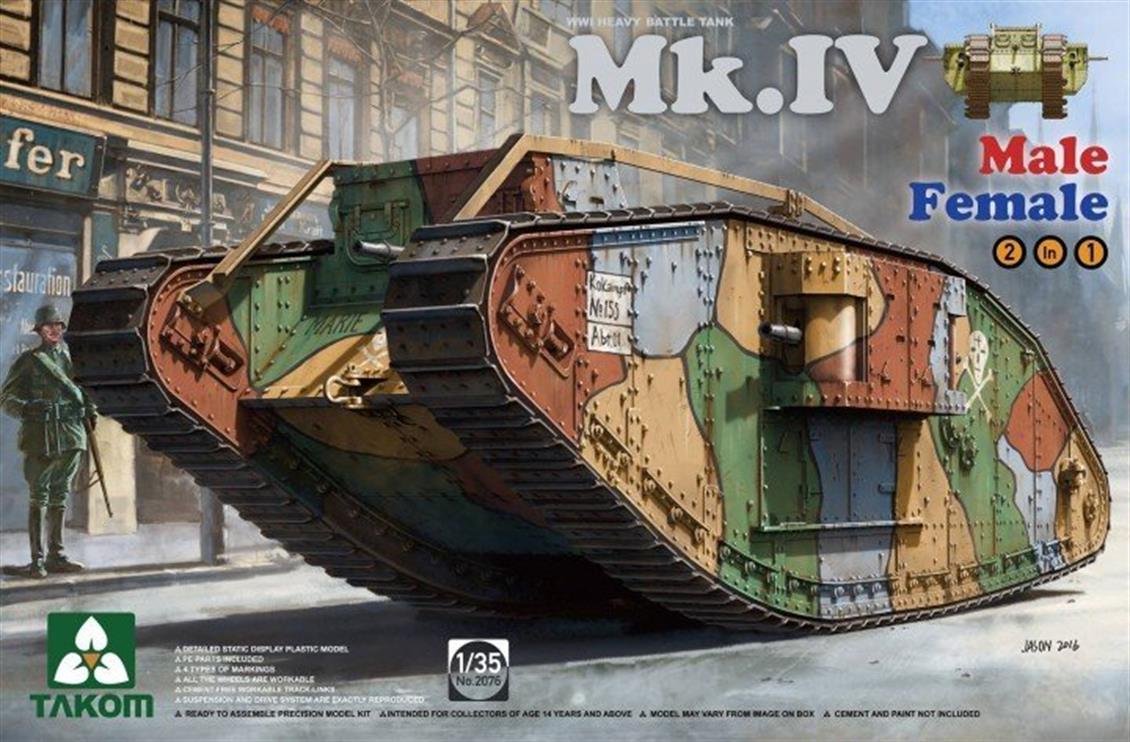 Takom 2076 1/35 İngiliz Ağır Tankı Mark IV Özel Üretim Demonte Plastik Tank Maketi