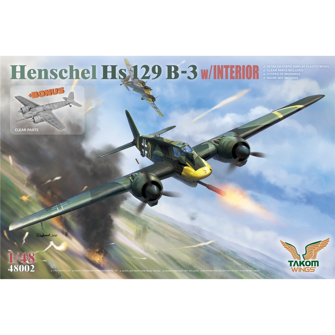 Takom 48002 1/48 Ölçek, Henschel Hs 129 B-3 (İç Detaylı) ve Şeffaf Parçalar, Savaş Uçağı Plastik Model Kiti