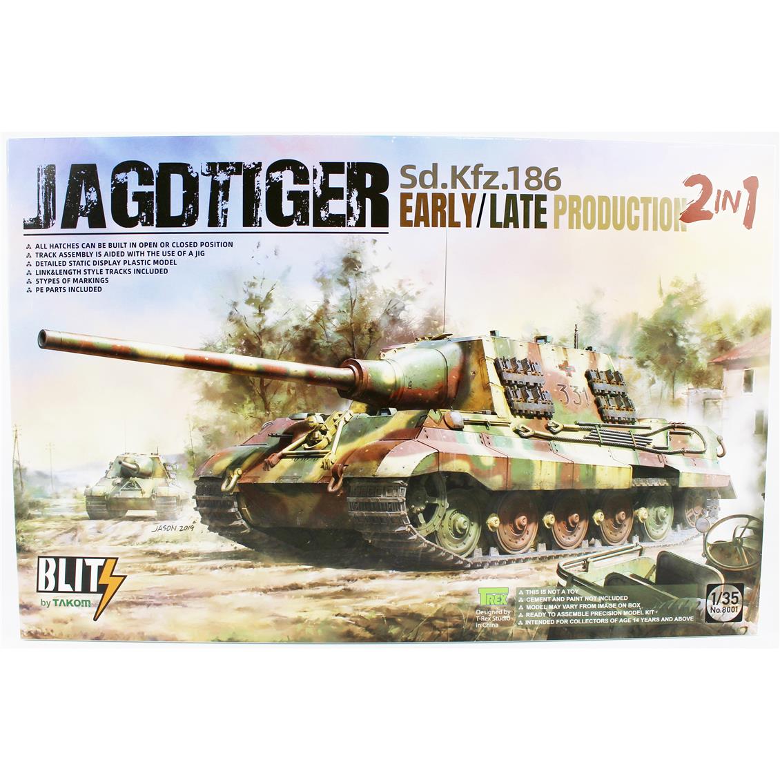 Takom 8001 1/35 Ölçek, Alman Tank Avcısı Jagdtiger, İlk/Son Dönem Opsiyonlu, Plastik Model Kiti