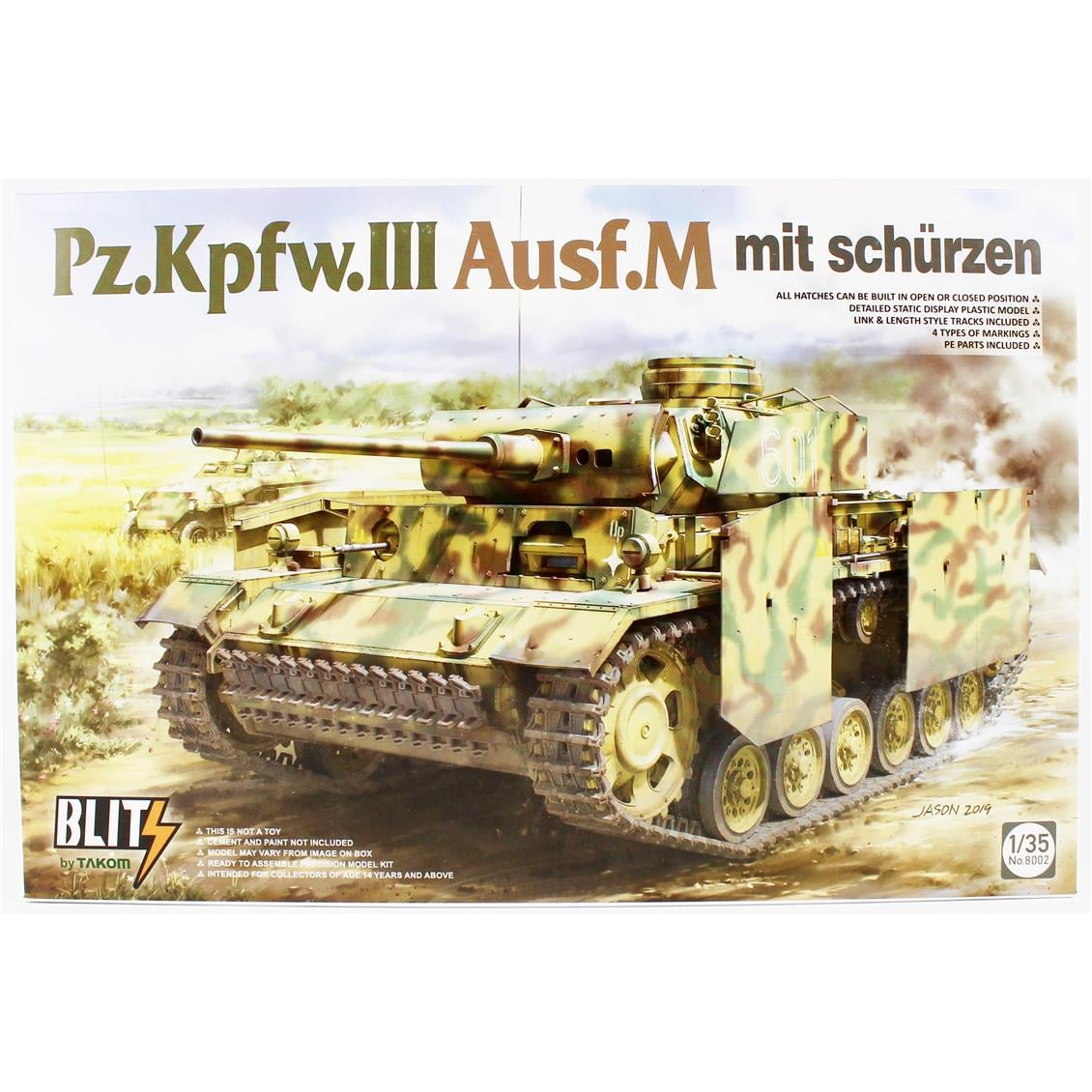 Takom 8002 1/35 Ölçek, Alman Orta Tankı Schürzen Zırhlı Panzer III (Versiyon M), Plastik Model Kiti