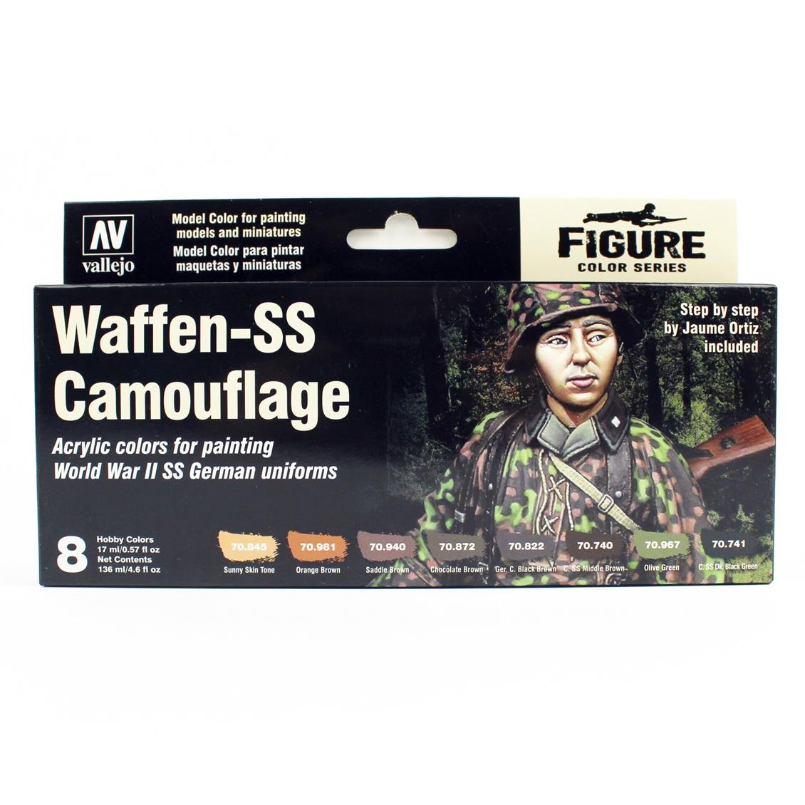 Vallejo 70180 8x17 ml. Waffen SS Camouflage by Jaume Ortiz, Model Color Serisi Model Boyası Seti