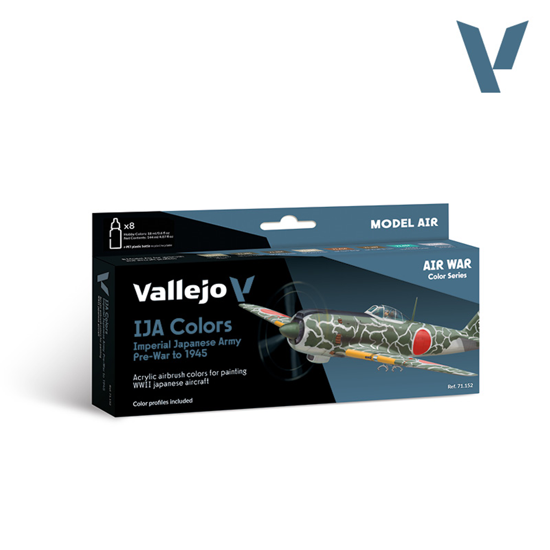 Vallejo 71152 8x18 ml. Imperial Japanese Army (IJA) colors pre-war to 1945, Model Air Serisi Model Boyası Seti