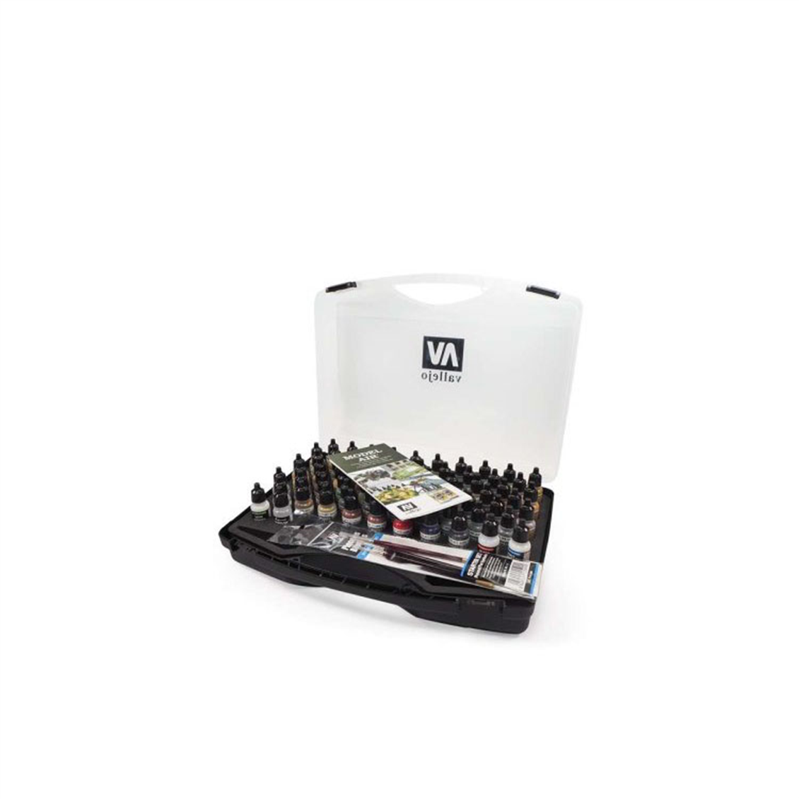 Vallejo 71170 72x18 ml. Model Air Boya, 3x Sentetik Fırça, Saklama Çantası, Model Air Serisi Model Boyası Seti