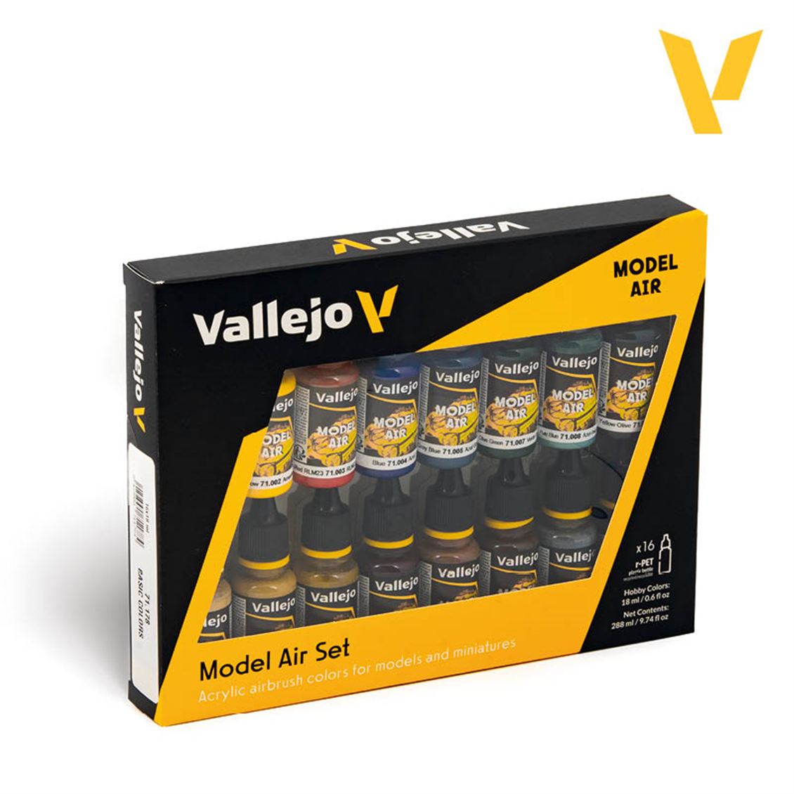 Vallejo 71174 16x18 ml. Basic Colors, Model Air Serisi Model Boyası Seti