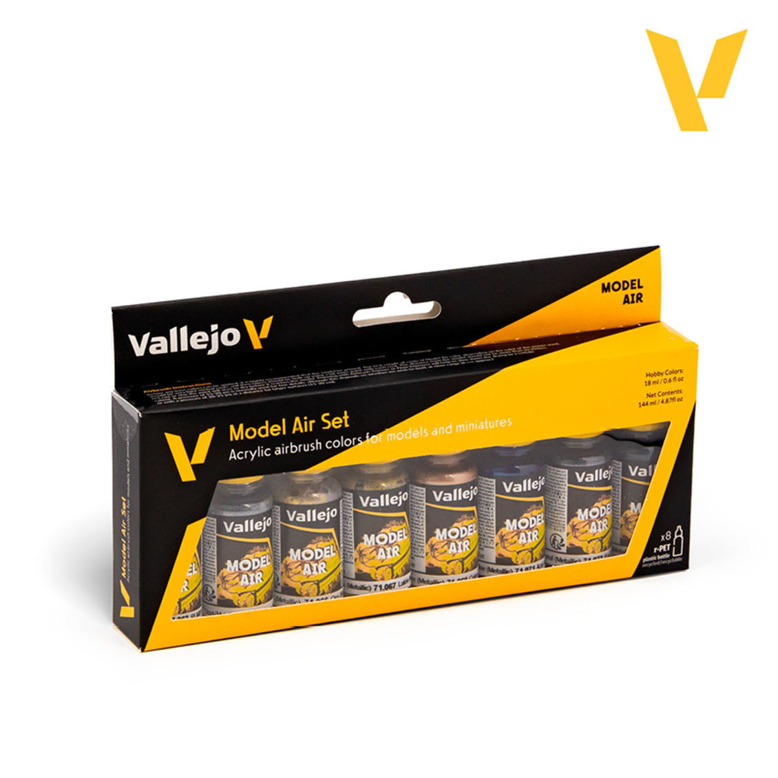 Vallejo 71176 8x18 ml. Metallic Colors, Model Air Serisi Model Boyası Seti